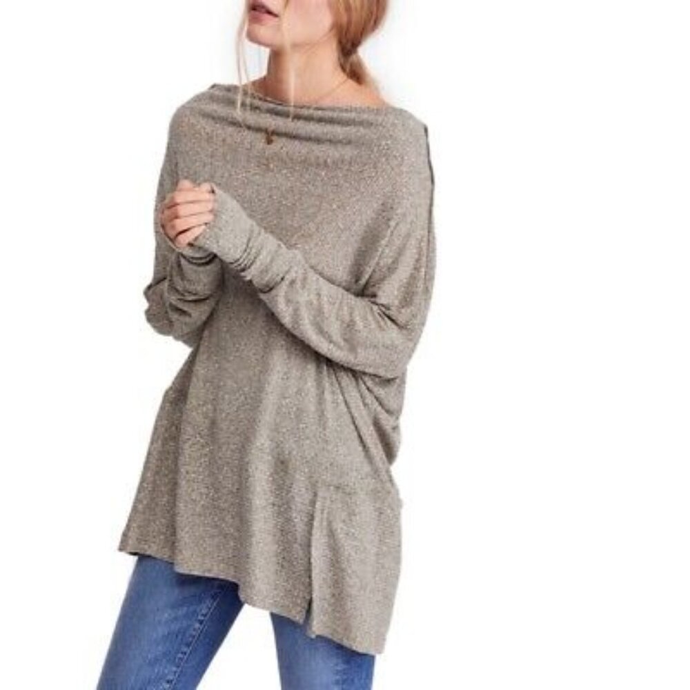 Free People Size S Londontown Thermal Ribbed Knit Top Tunic Top Green Oversized